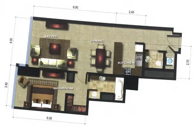 1A Bed - 828 sqft