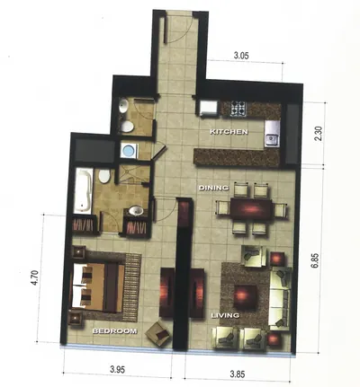 1 Bed - 893 sqft