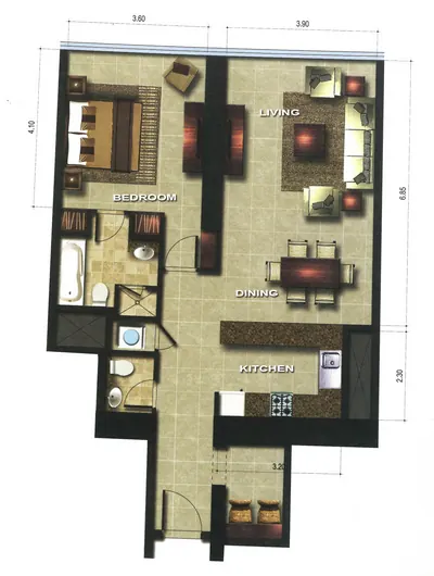 1 Bed - 947 sqft