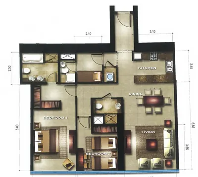 2 Bed - 1248 sqft