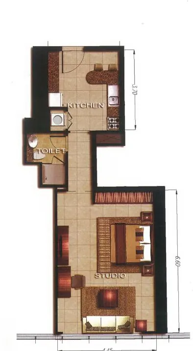 Studio - 613 sqft