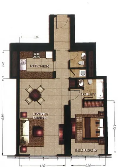 1 Bed - 825 sqft