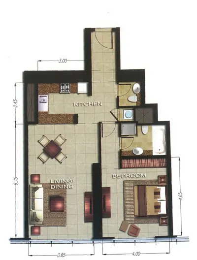 1 Bed - 874 sqft