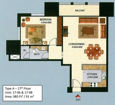 1 Bedroom - 983 sq ft