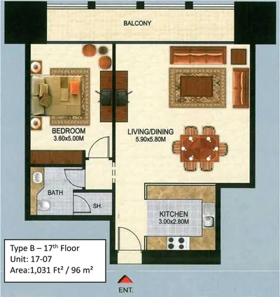 1 Bedroom - 1031 sq ft