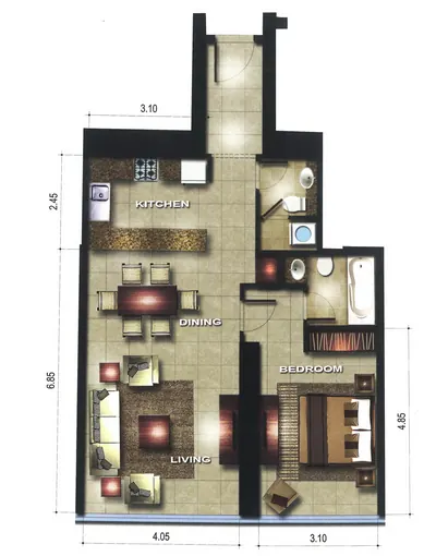 1 Bed - 828 sqft