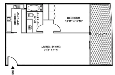 1 Bedroom - 936 sq ft