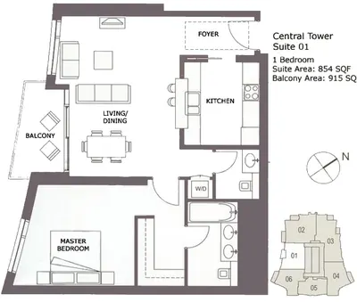 Unit 01 -1 Bedroom - 915 sq ft