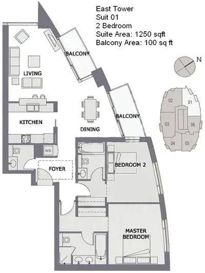 Unit 01 -2 Bedroom - 1250 sq ft