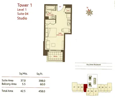Suite 4 - Studio - 458 sq ft