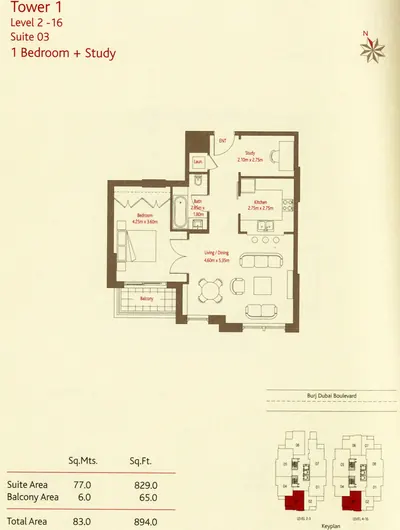 Level 2 - Suite 03 - 1 Bed - 894 sq ft