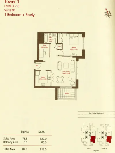 Level 3 - Suite 01 - 1 Bed - 913 sq ft