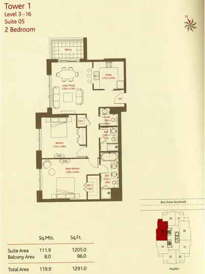 Level 3 - Suite 05 - 2 Bed - 1291 sq ft