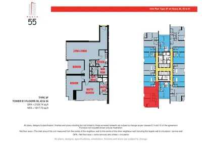 Floor 30, 42 & 54 - Type 3F