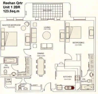 Unit 01 - 2 Bedroom - 1235 sq ft
