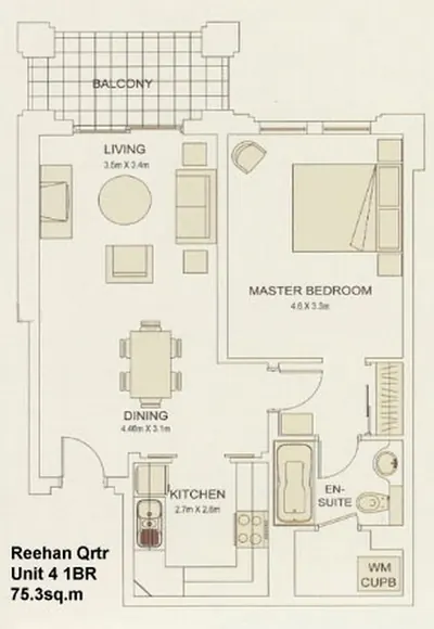 Unit 04 - 1 Bedroom - 753 sq ft