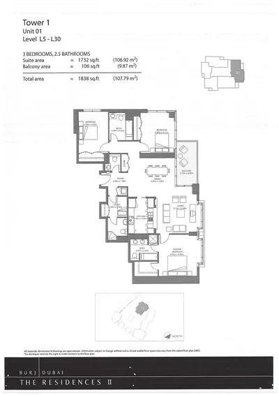 Tower 1 - Lev 5-30 - Suite 01 - 3 Bedroom