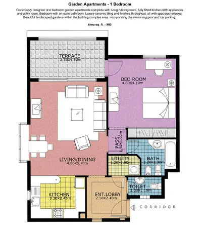 1 - Bedroom - 980 sq ft