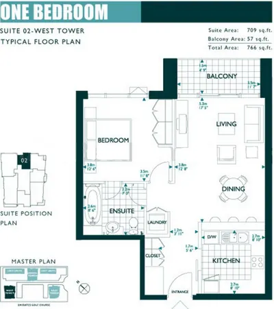 West Tower - Unit 02 - 1 Bedroom - 766 sq ft