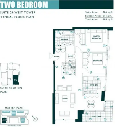 West Tower - Unit 05 - 2 Bedroom - 1305 sq ft