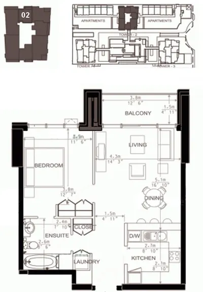North Tower - Unit 02 - 1 Bedroom - 746 sq ft