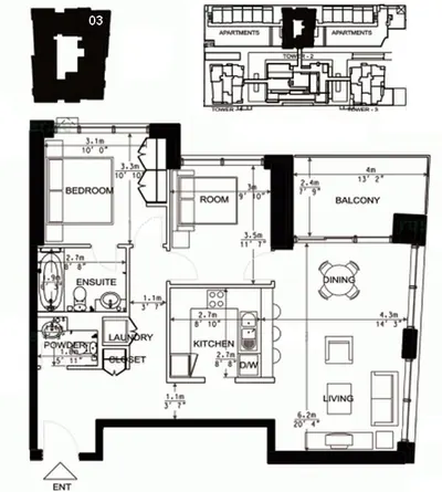 North Tower - Unit 03 - 2 Bedroom - 1001 sq ft