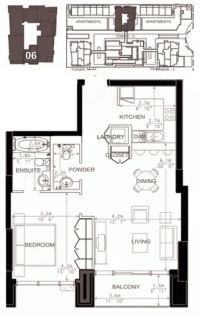 North Tower - Unit 06 - 1 Bedroom - 779 sq ft