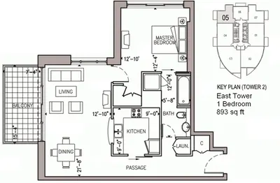 East Tower - Unit 05 - 1 Bedroom - 893 sq ft