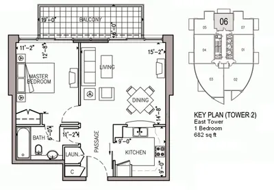 East Tower - Unit 06 - 1 Bedroom - 682 sq ft