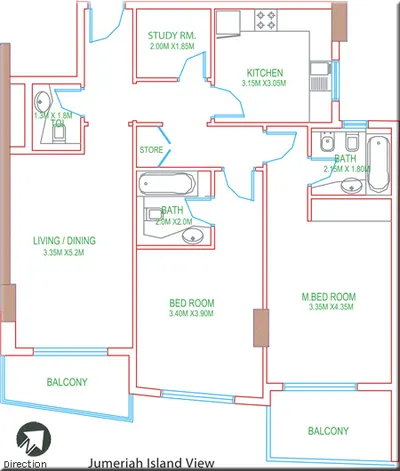 2 Bed - 1340 sqft