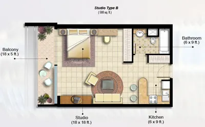 Studio 588 sq ft - Type B
