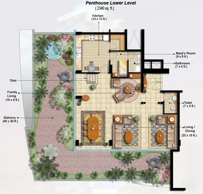 Penthouse Lower Floor 2340 sq ft