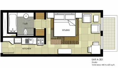 Studio - 620 sq ft
