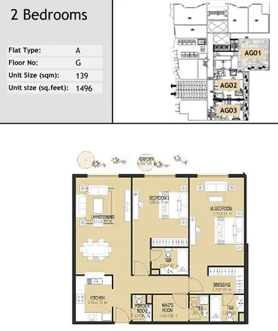 Unit AG01 - 2 bed - 1496 sq ft