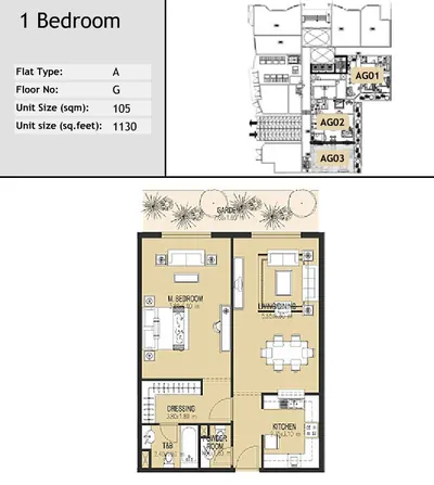 Unit AG03 - 1 bed - 1130 sq ft