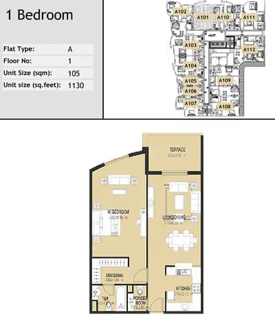 Unit A101 - 1 bed - 1130 sq ft