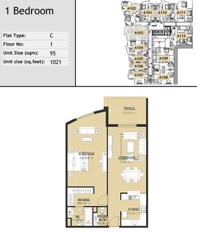 Unit A103 - 1 bed - 1021 sq ft