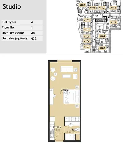 Unit A105 - Studio - 432 sq ft