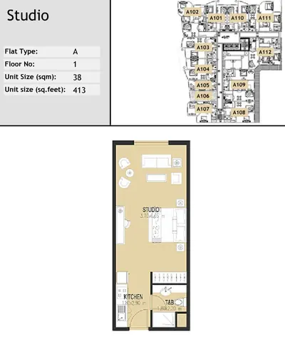 Unit A106 - Studio - 413 sq ft