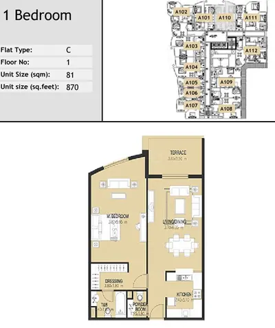 Unit A110 - 1 bed - 870 sq ft
