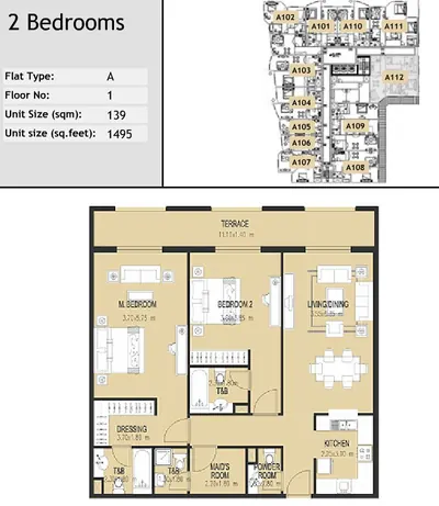 Unit A112 - 2 bed - 1495 sq ft