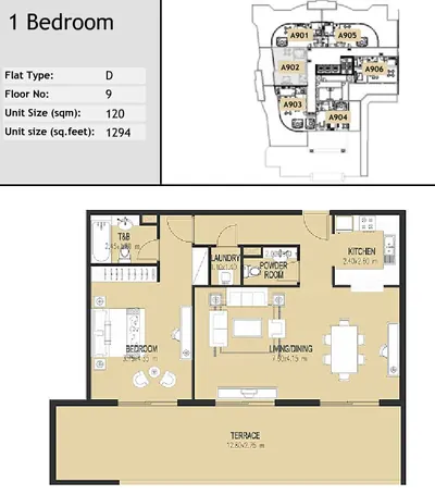 Unit A902 - 1 bed - 1294 sq ft