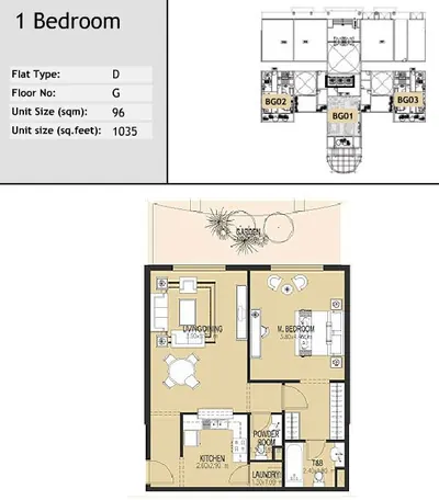 Unit BG01 - 1 bed - 1035 sq ft