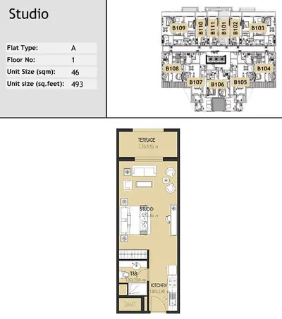 Unit B101 - Studio - 493 sq ft