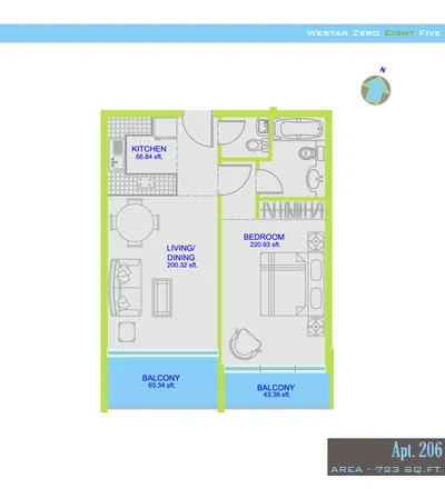 1 Bed - 723 sq ft