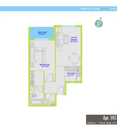 1 Bed - 724 sq ft