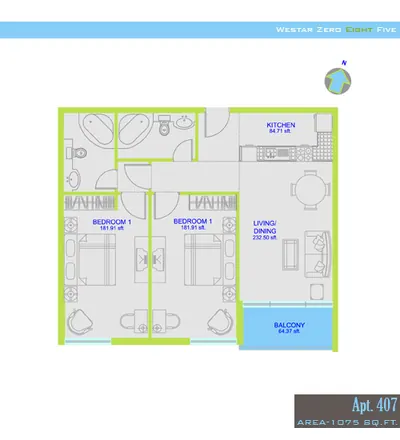 2 Bed - 1075 sq ft