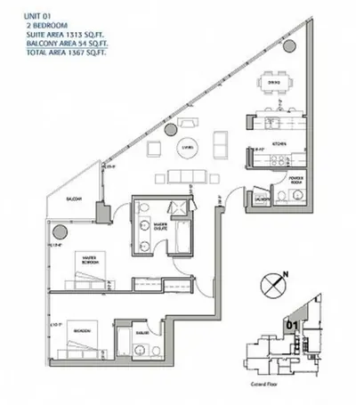2 - Bedroom - 1367 sq ft