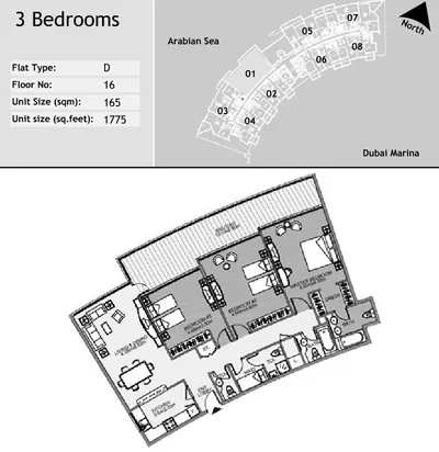 Unit 1601 - 3 Bed - 1775sqft