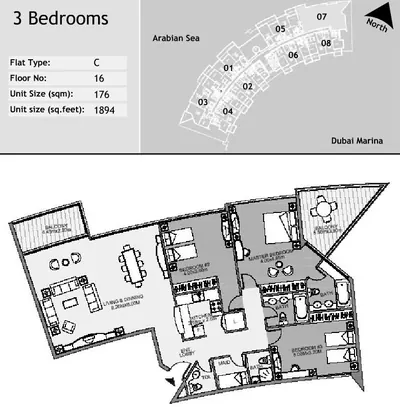 Unit 1607 - 3 Bed - 1894sqft